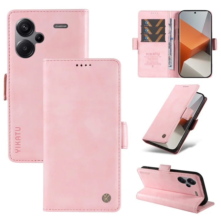 YIKATU YK-007 Für Xiaomi Redmi Note 13 Pro+ 5G Brieftasche Hülle Magnetverschluss Leder Handyhülle - Pink