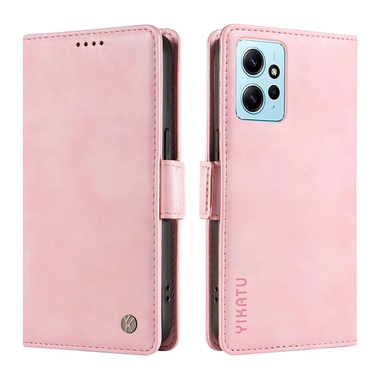 YIKATU YK-007 For Xiaomi Redmi Note 12 4G Phone Case Wallet Leather Cover Litchi Texture - Pink