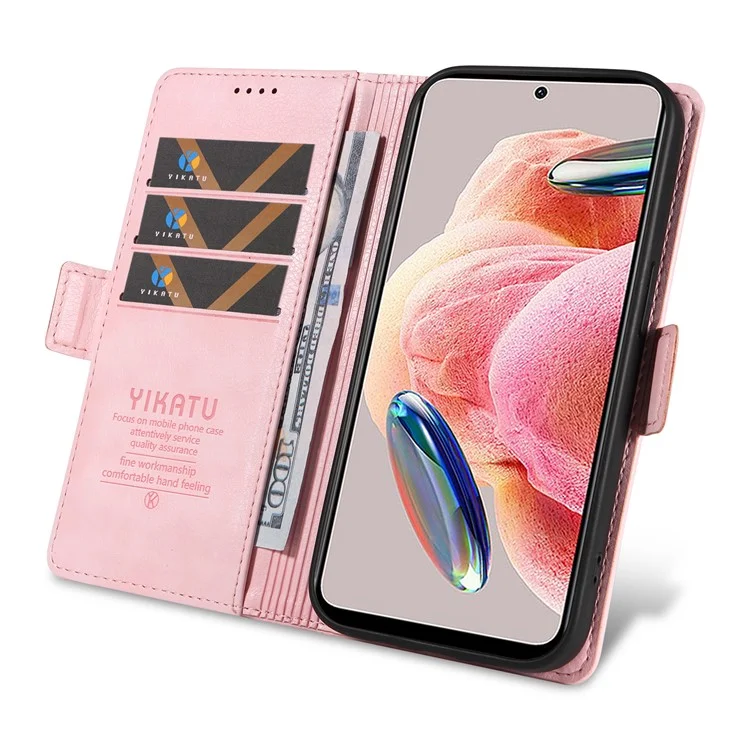 YIKATU YK-007 For Xiaomi Redmi Note 12 4G Phone Case Wallet Leather Cover Litchi Texture - Pink
