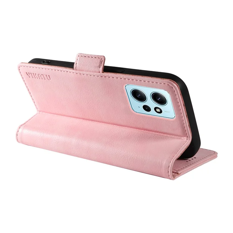 YIKATU YK-007 For Xiaomi Redmi Note 12 4G Phone Case Wallet Leather Cover Litchi Texture - Pink