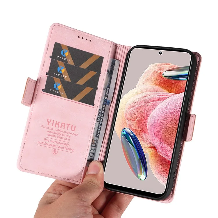 YIKATU YK-007 For Xiaomi Redmi Note 12 4G Phone Case Wallet Leather Cover Litchi Texture - Pink