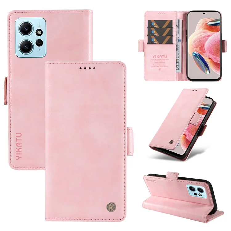 YIKATU YK-007 For Xiaomi Redmi Note 12 4G Phone Case Wallet Leather Cover Litchi Texture - Pink