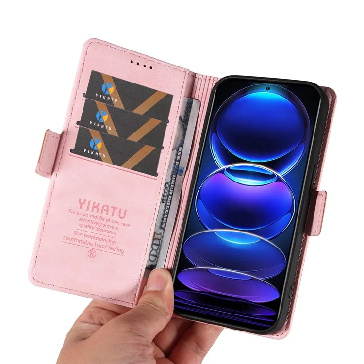 YIKATU YK-007 For Xiaomi Redmi Note 12 Pro+ 5G Case PU Leather Phone Cover with Wallet - Pink
