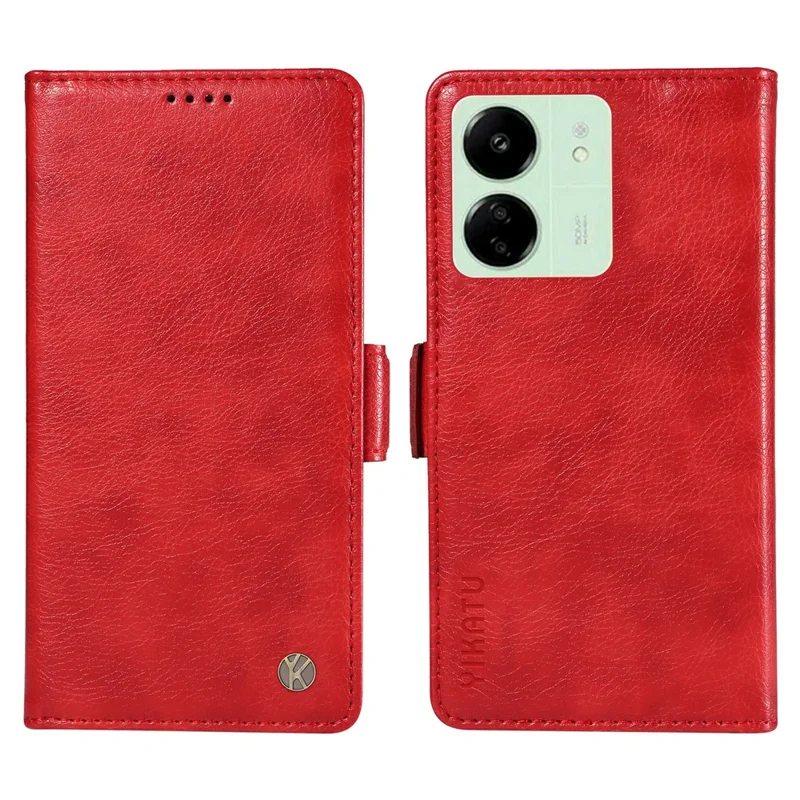 YIKATU YK-007 für Xiaomi Redmi 13C 4G / 13C 5G / 13R 5G / Poco M6 5G / Poco C65 4G Hülle, kratzfeste Leder+TPU Magnetische Handyhülle - Rot