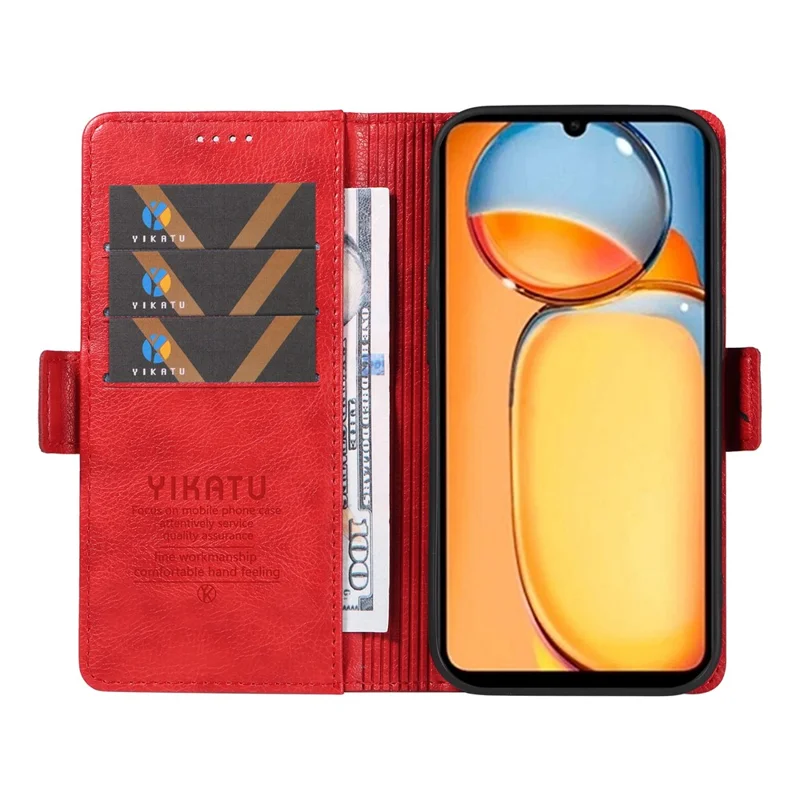 YIKATU YK-007 für Xiaomi Redmi 13C 4G / 13C 5G / 13R 5G / Poco M6 5G / Poco C65 4G Hülle, kratzfeste Leder+TPU Magnetische Handyhülle - Rot