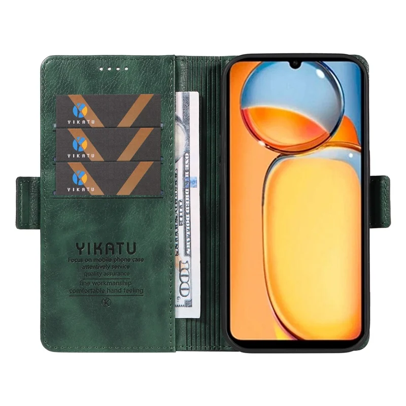 Yikatu YK-007 Für Xiaomi Redmi 13C 4G / Poco C65 4G Hülle Kratzfeste Leder+tpu Magnetische Telefonabdeckung - Grün