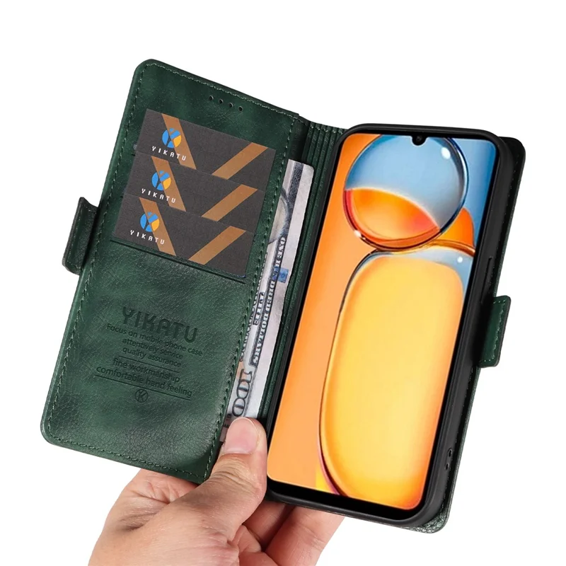 Yikatu YK-007 Für Xiaomi Redmi 13C 4G / Poco C65 4G Hülle Kratzfeste Leder+tpu Magnetische Telefonabdeckung - Grün