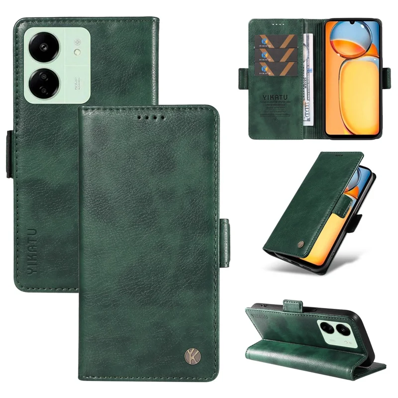 Yikatu YK-007 Für Xiaomi Redmi 13C 4G / Poco C65 4G Hülle Kratzfeste Leder+tpu Magnetische Telefonabdeckung - Grün