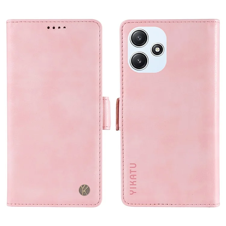 YIKATU YK-007 для Xiaomi Redmi 12 4G / 12 5G (Global) / Poco M6 Pro 5G Кожаный чехол с текстурой личи, чехол для телефона - Розовый