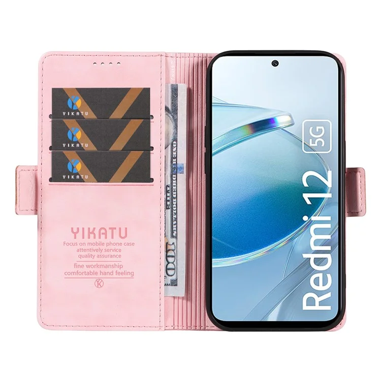 YIKATU YK-007 для Xiaomi Redmi 12 4G / 12 5G (Global) / Poco M6 Pro 5G Кожаный чехол с текстурой личи, чехол для телефона - Розовый