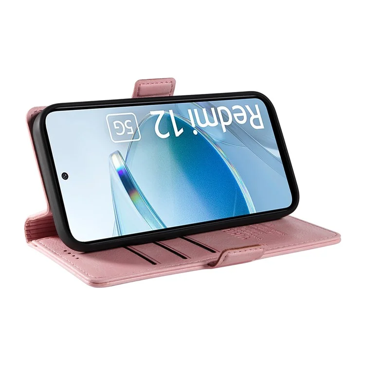 YIKATU YK-007 для Xiaomi Redmi 12 4G / 12 5G (Global) / Poco M6 Pro 5G Кожаный чехол с текстурой личи, чехол для телефона - Розовый