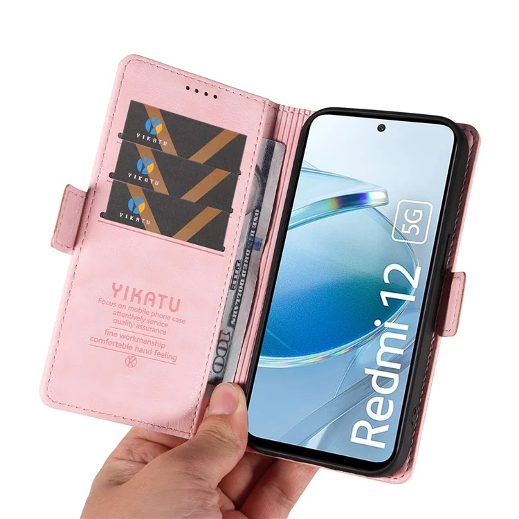 YIKATU YK-007 для Xiaomi Redmi 12 4G / 12 5G (Global) / Poco M6 Pro 5G Кожаный чехол с текстурой личи, чехол для телефона - Розовый