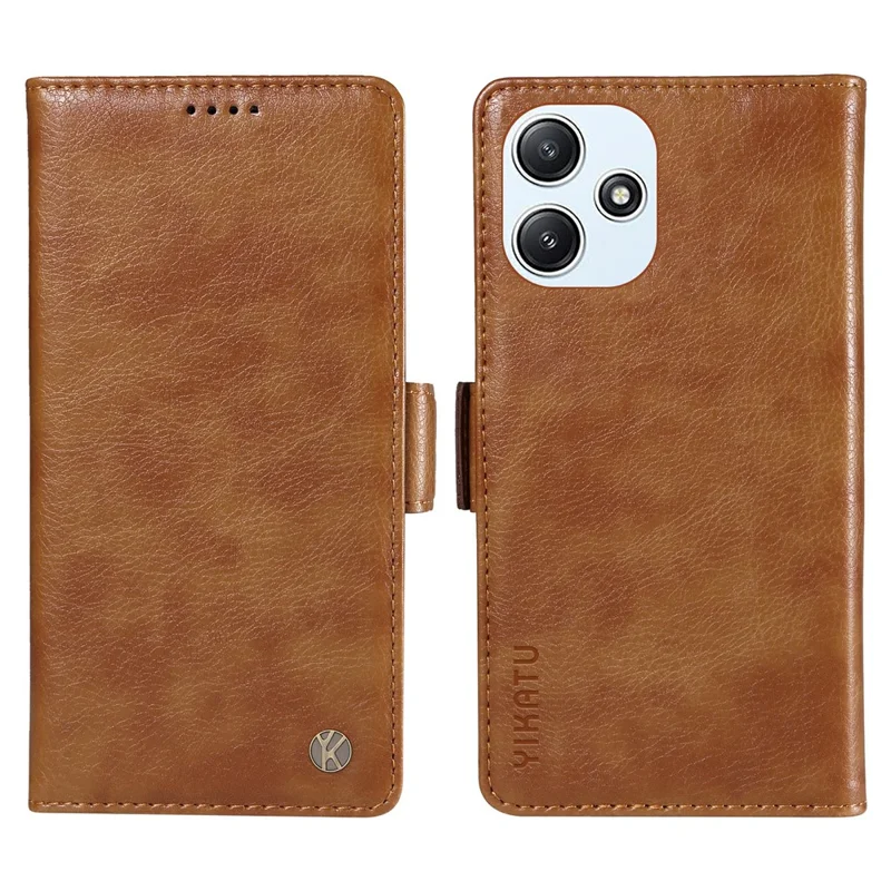 YIKATU YK-007 For Xiaomi Redmi 12 4G / 12 5G (Global) / Poco M6 Pro 5G Lederhülle mit Litchi-Textur - Braun