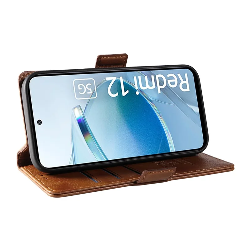 YIKATU YK-007 For Xiaomi Redmi 12 4G / 12 5G (Global) / Poco M6 Pro 5G Lederhülle mit Litchi-Textur - Braun