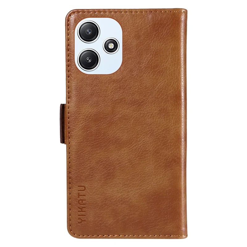 YIKATU YK-007 For Xiaomi Redmi 12 4G / 12 5G (Global) / Poco M6 Pro 5G Lederhülle mit Litchi-Textur - Braun