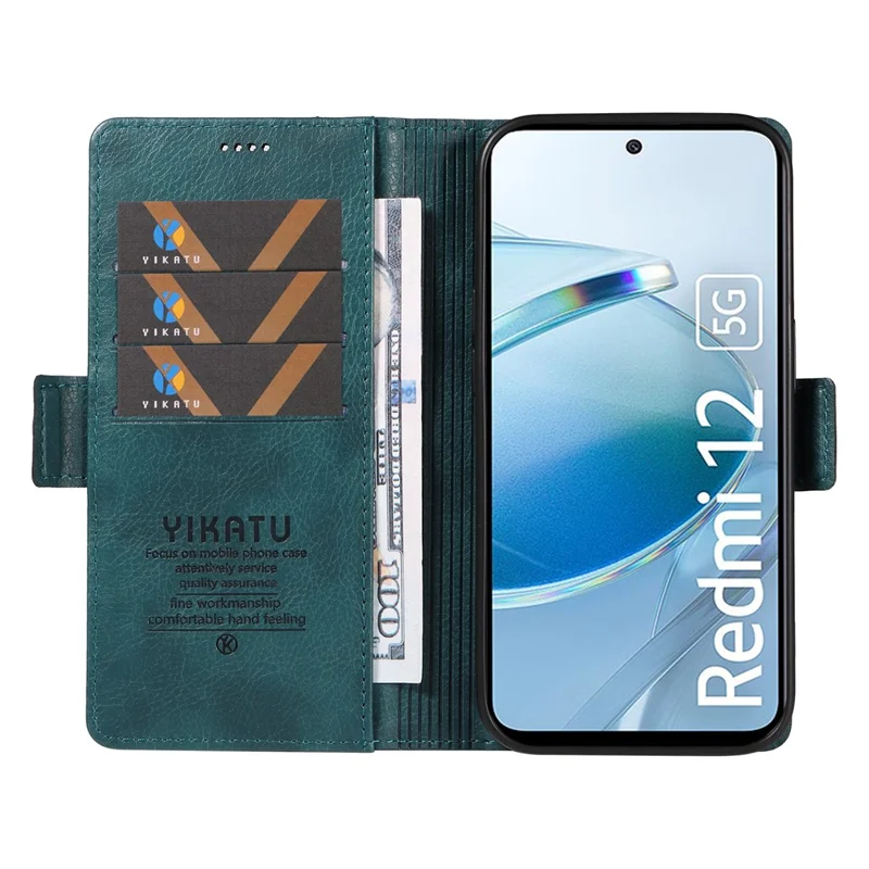 Yikatu YK-007 Pour Xiaomi Redmi 12 4G / 12 5G (global) / Couverture de Téléphone de Texture Litchi Poco M6 Pro 5G - Bleu