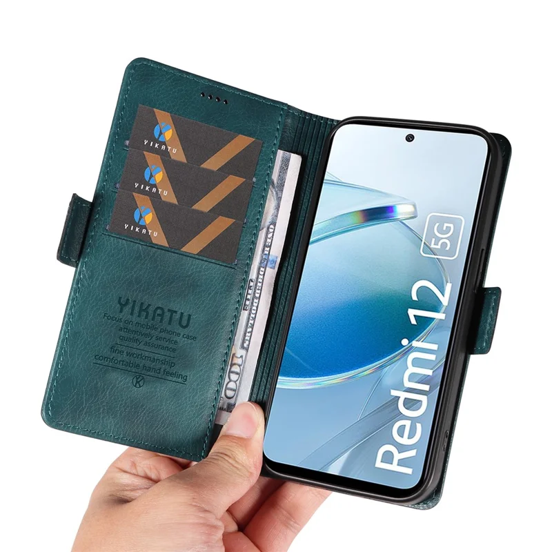 Yikatu YK-007 Pour Xiaomi Redmi 12 4G / 12 5G (global) / Couverture de Téléphone de Texture Litchi Poco M6 Pro 5G - Bleu