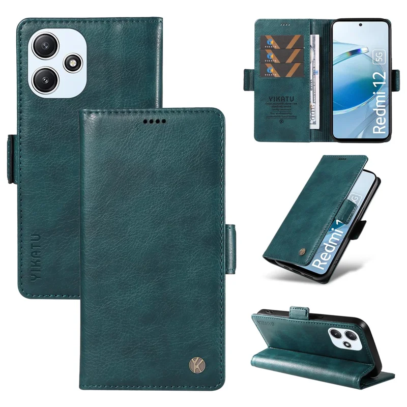 Yikatu YK-007 Pour Xiaomi Redmi 12 4G / 12 5G (global) / Couverture de Téléphone de Texture Litchi Poco M6 Pro 5G - Bleu