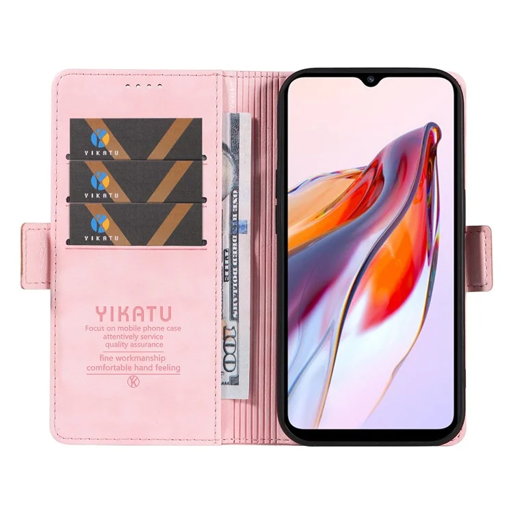 YIKATU YK-007 Pour Xiaomi Redmi 12C 4G / 11A 4G Étui Texture Litchi Support Smartphone Intelligent - Rose