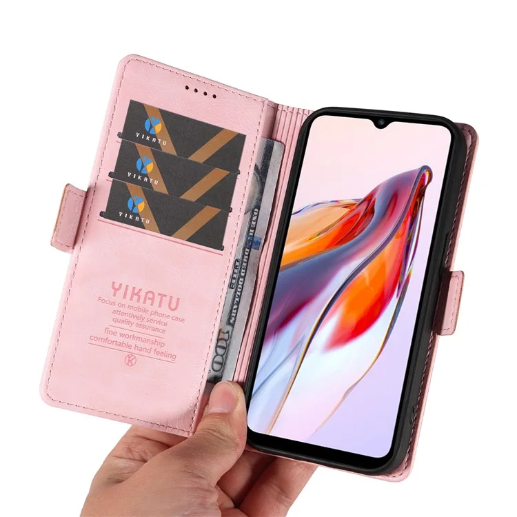 YIKATU YK-007 Pour Xiaomi Redmi 12C 4G / 11A 4G Étui Texture Litchi Support Smartphone Intelligent - Rose