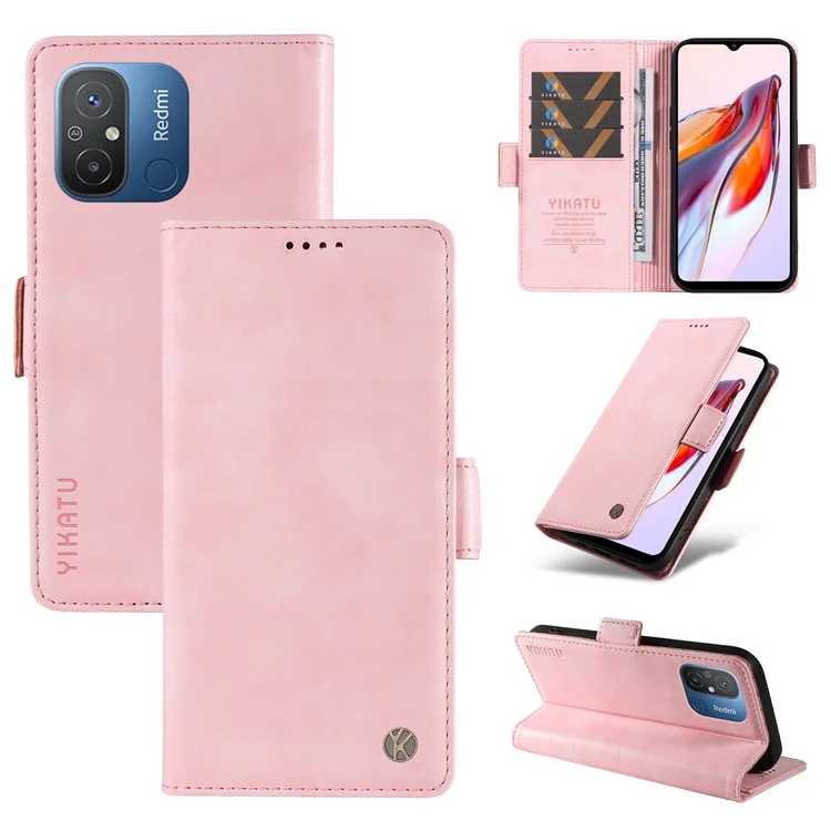 YIKATU YK-007 Pour Xiaomi Redmi 12C 4G / 11A 4G Étui Texture Litchi Support Smartphone Intelligent - Rose