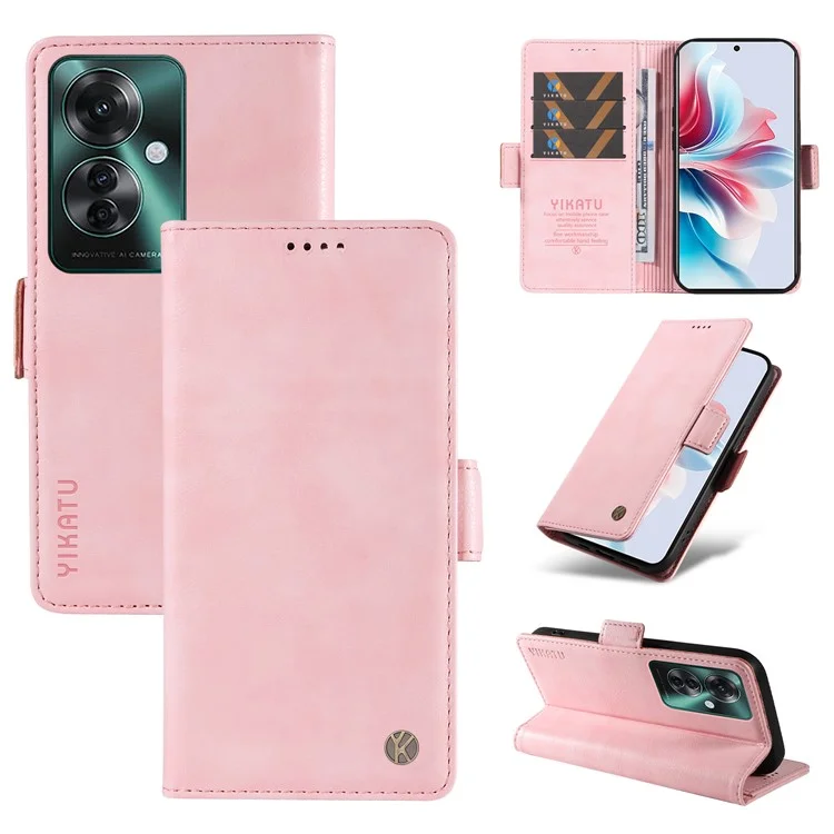 YIKATU YK-007 Pour Oppo Reno11 F 5G Étui en cuir PU+TPU Anti-rayures Couvercle de téléphone portable - Rose