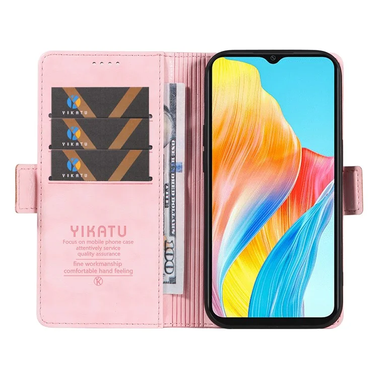 YIKATU YK-007 Para Oppo A38 4G / A18 4G Capa de Couro Textura Litchi Carteira à Prova de Choque - Rosa