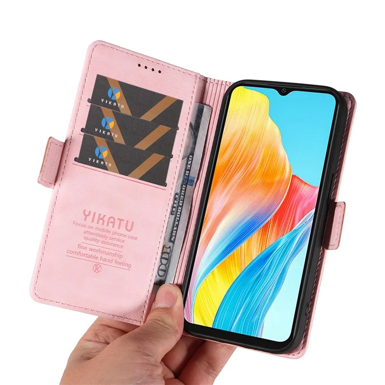 YIKATU YK-007 Para Oppo A38 4G / A18 4G Capa de Couro Textura Litchi Carteira à Prova de Choque - Rosa