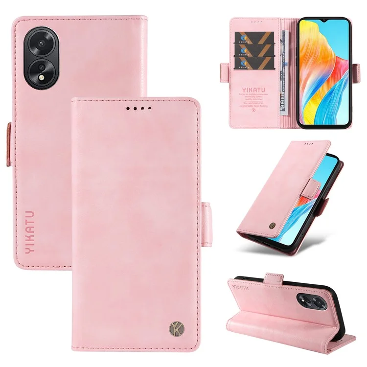 YIKATU YK-007 Para Oppo A38 4G / A18 4G Capa de Couro Textura Litchi Carteira à Prova de Choque - Rosa