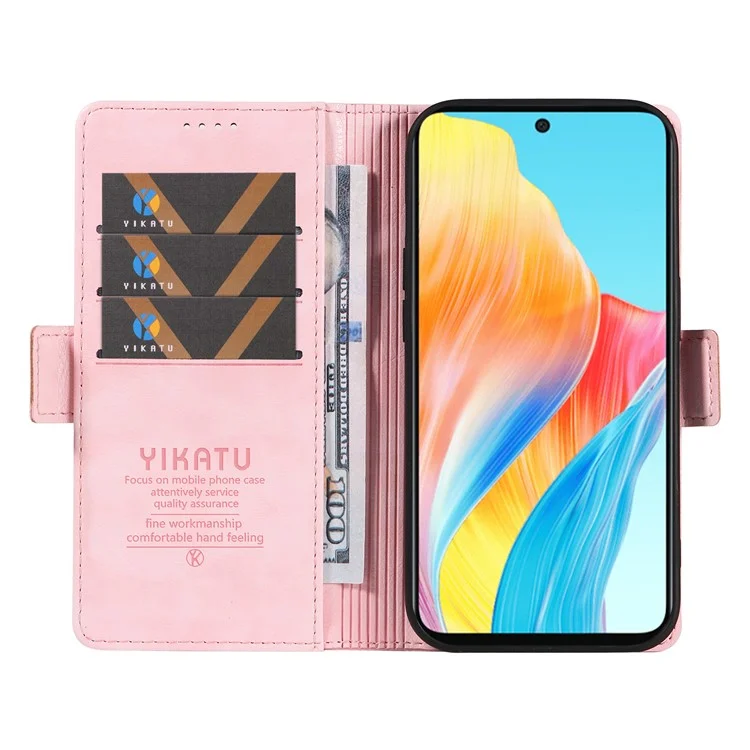 YIKATU YK-007 Para Oppo A58 4G Case Litchi Texture Wallet Stand Phone Leather Cover - Pink
