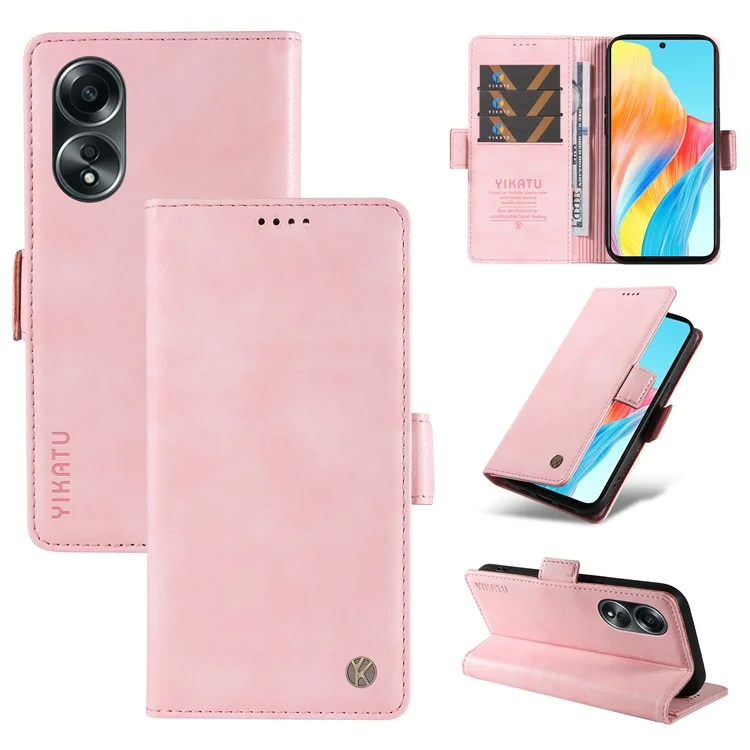 YIKATU YK-007 Para Oppo A58 4G Case Litchi Texture Wallet Stand Phone Leather Cover - Pink