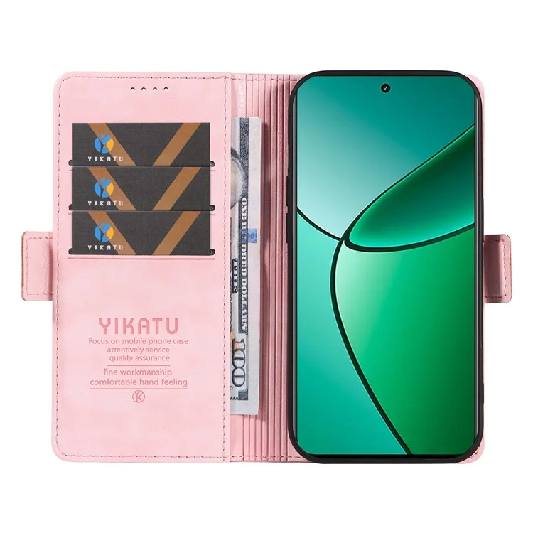 YIKATU YK-007 Para Realme 12 4G / 12+ 5G Cartera Funda Soporte Textura Piel de Litchi Cubierta de Teléfono - Rosa