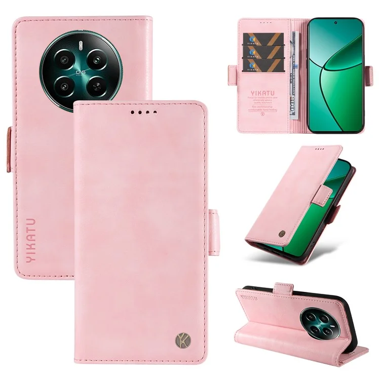 YIKATU YK-007 Para Realme 12 4G / 12+ 5G Cartera Funda Soporte Textura Piel de Litchi Cubierta de Teléfono - Rosa