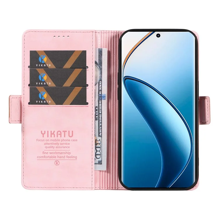 YIKATU YK-007 Funda para Realme 12 Pro+ 5G / 12 Pro 5G Anticaídas Cuero PU Soporte Cartera - Rosa