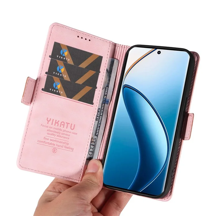 YIKATU YK-007 Funda para Realme 12 Pro+ 5G / 12 Pro 5G Anticaídas Cuero PU Soporte Cartera - Rosa