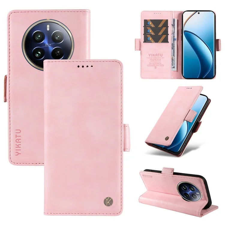 YIKATU YK-007 Funda para Realme 12 Pro+ 5G / 12 Pro 5G Anticaídas Cuero PU Soporte Cartera - Rosa