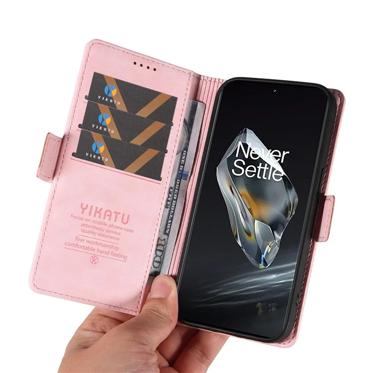YIKATU YK-007 Per OnePlus 12 5G Case Texture Litchi Fermagli Laterali Stand per Telefono - Rosa