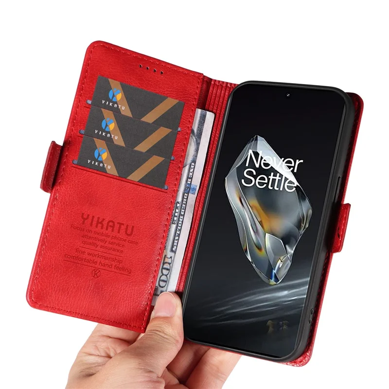 YIKATU YK-007 For OnePlus 12 5G Case Litchi Texture Side Clasps Phone Stand Cover - Red