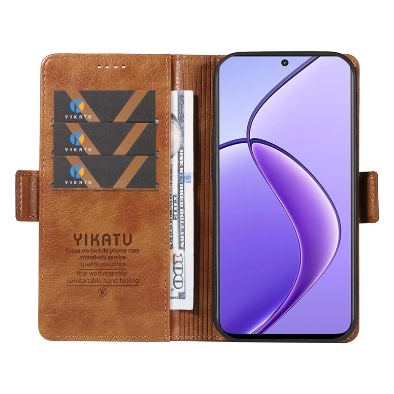YIKATU YK-007 til Realme 12 5G Læder Telefonbeskyttelse med Magnetisk Sidebeslag Beskyttelsesdæksel - Brun