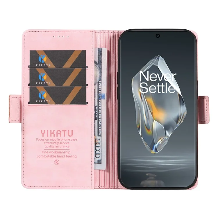 YIKATU YK-007 For OnePlus 12R 5G / Ace 3 5G Case Leather Phone Protective Cover Litchi Texture Design - Pink