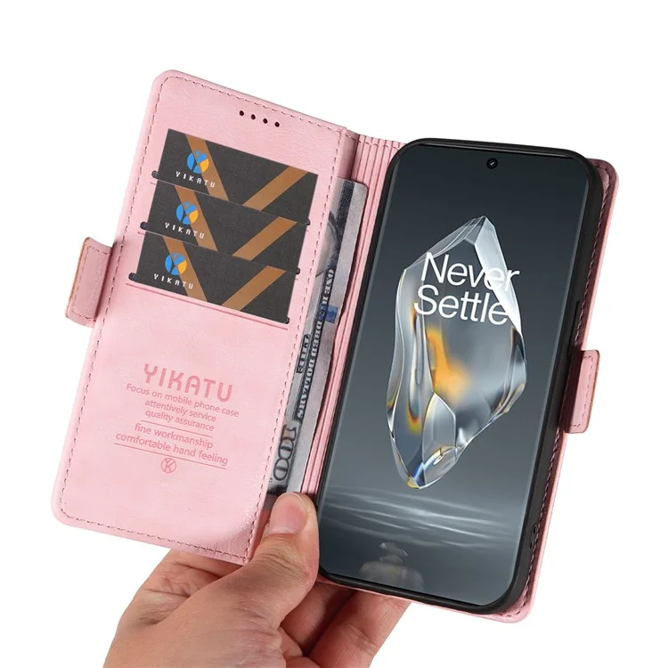 YIKATU YK-007 For OnePlus 12R 5G / Ace 3 5G Case Leather Phone Protective Cover Litchi Texture Design - Pink
