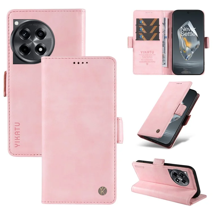YIKATU YK-007 For OnePlus 12R 5G / Ace 3 5G Case Leather Phone Protective Cover Litchi Texture Design - Pink