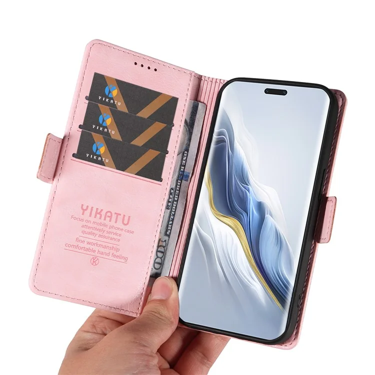 YIKATU YK-007 Чехол-портмоне для Honor Magic6 Pro 5G с текстурой личи, кожаный, розовый