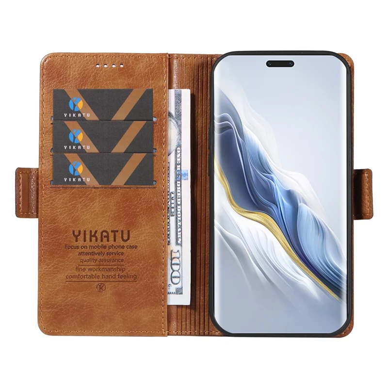 YIKATU YK-007 For Honor Magic6 Pro 5G Case Folio Wallet Litchi Texture Leather Phone Cover - Brown