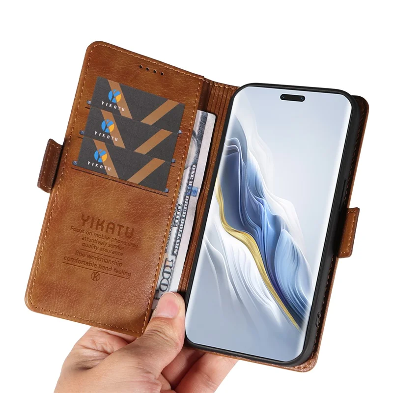 YIKATU YK-007 For Honor Magic6 Pro 5G Case Folio Wallet Litchi Texture Leather Phone Cover - Brown