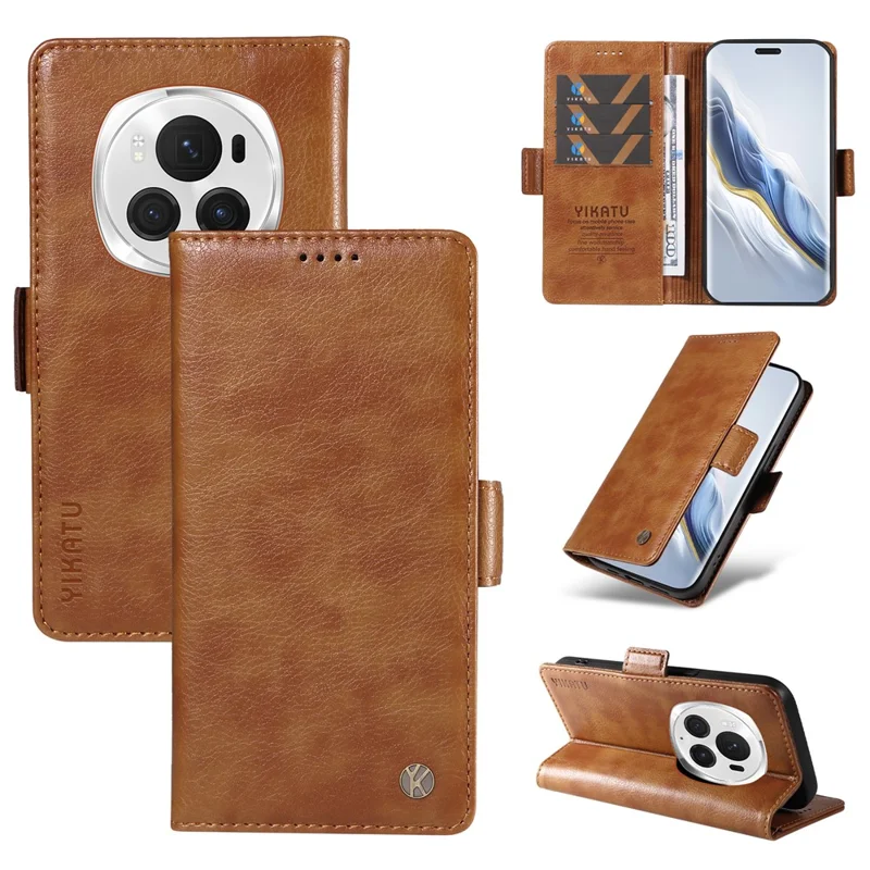 YIKATU YK-007 For Honor Magic6 Pro 5G Case Folio Wallet Litchi Texture Leather Phone Cover - Brown