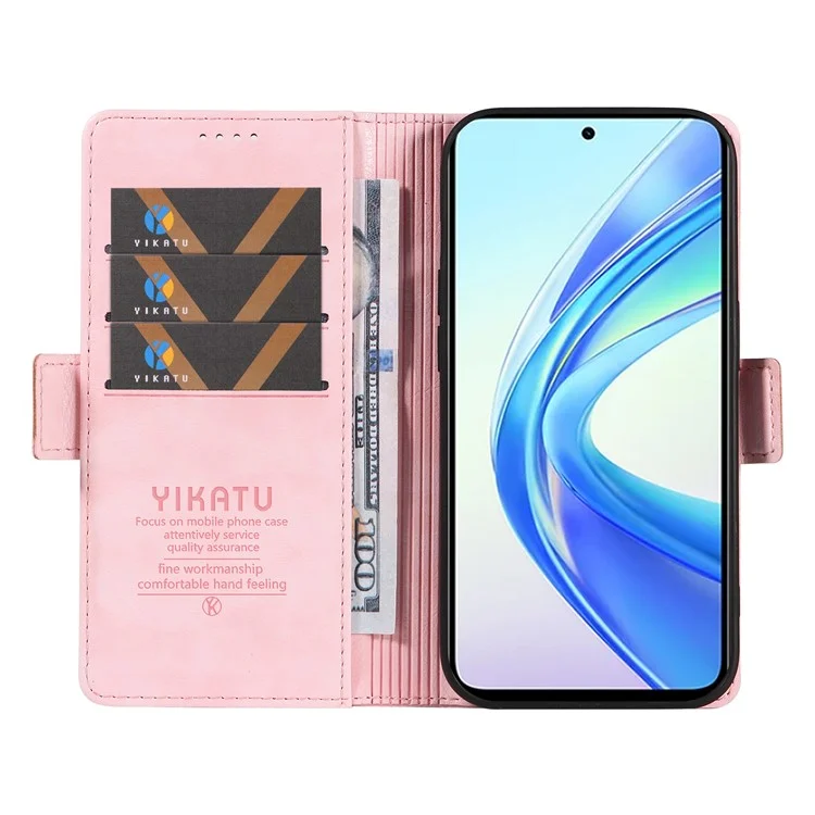 YIKATU YK-007 Per Honor X7b 4G / 90 Smart Custodia Antiurto Portafoglio Texture Litchi in Pelle - Rosa