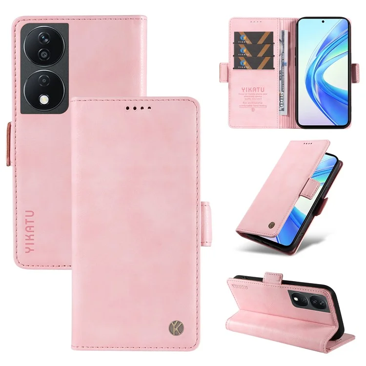 YIKATU YK-007 Per Honor X7b 4G / 90 Smart Custodia Antiurto Portafoglio Texture Litchi in Pelle - Rosa