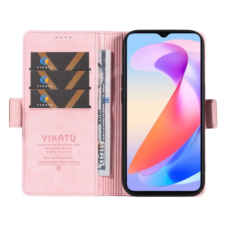 YIKATU YK-007 Funda para teléfono Honor X6a 4G Textura de litchi Cubierta de cuero resistente a los arañazos - Rosa