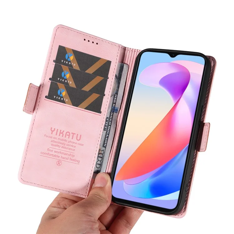 YIKATU YK-007 Funda para teléfono Honor X6a 4G Textura de litchi Cubierta de cuero resistente a los arañazos - Rosa